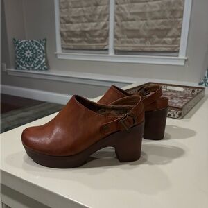 b.o.c. Brown Leather Clog Mules with Buckle
